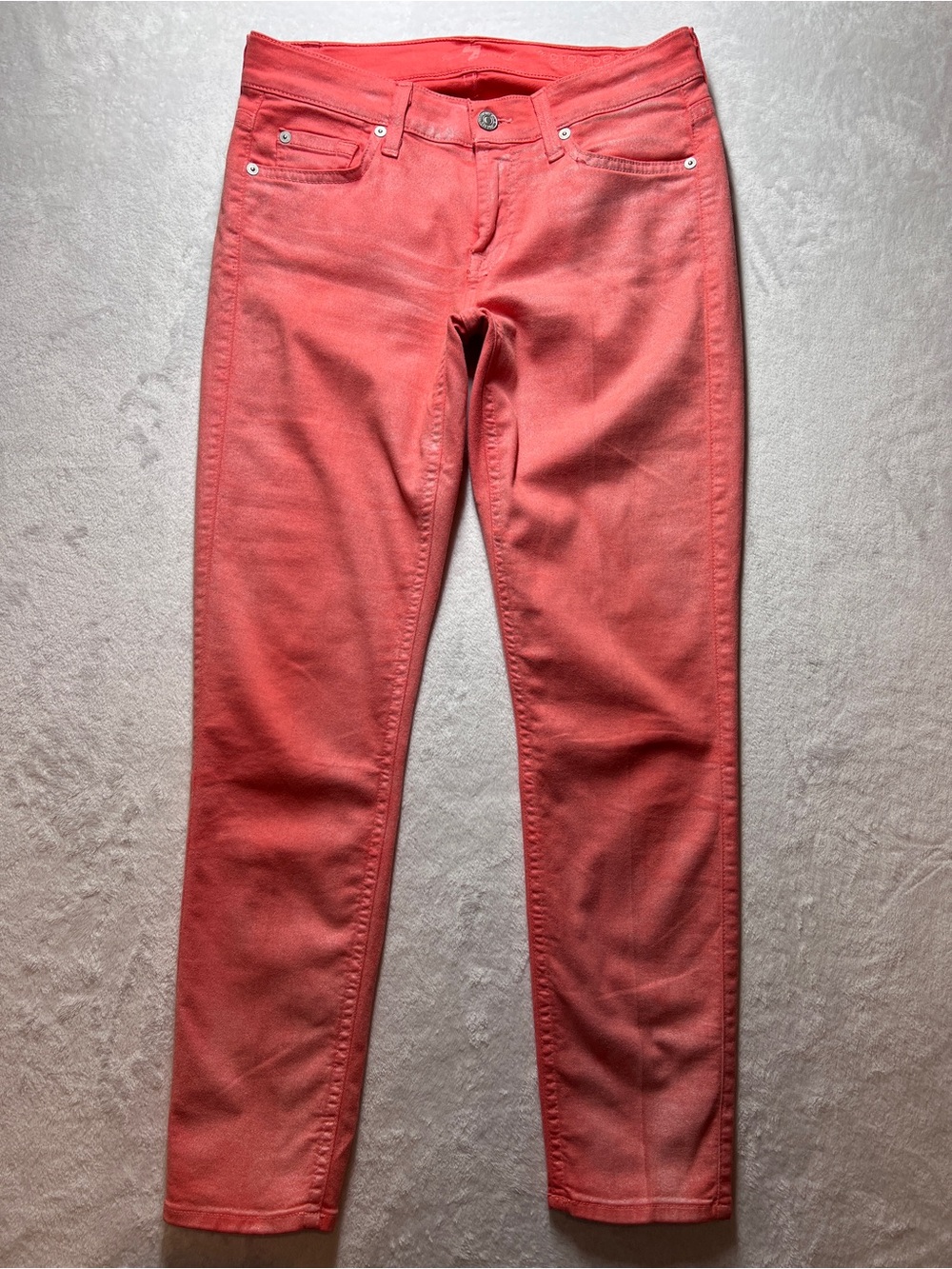7 For All Mankind Women Cropped Skinny Jeans Pink Low Rise Denim 28 Made In USA